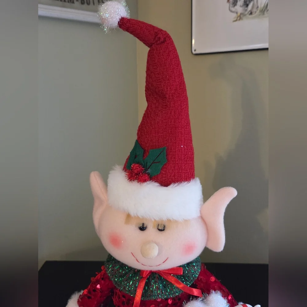 Jolly Girl Elf Plush Shelf Sitter Red Sequin Dress Candy Canes 23